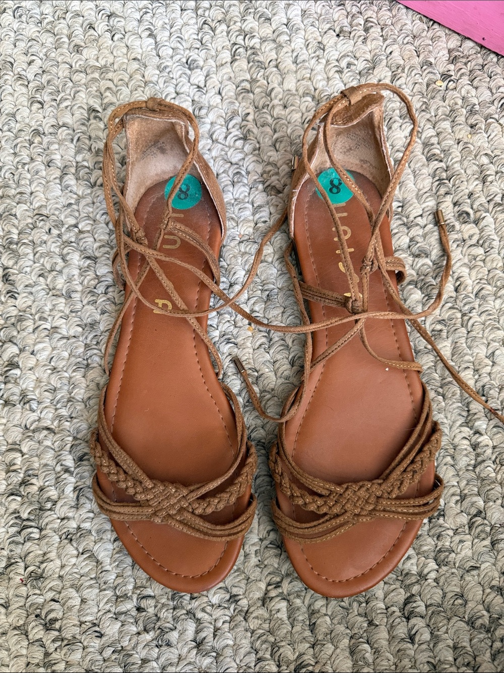 Unisa Brown Braided Lace-Up Flat Sandals